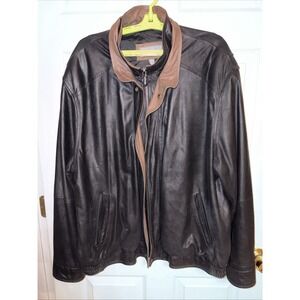 Daniel Cremieux XXL Black Premium Leather Bomber Jacket $595 Ret Brown Trim READ